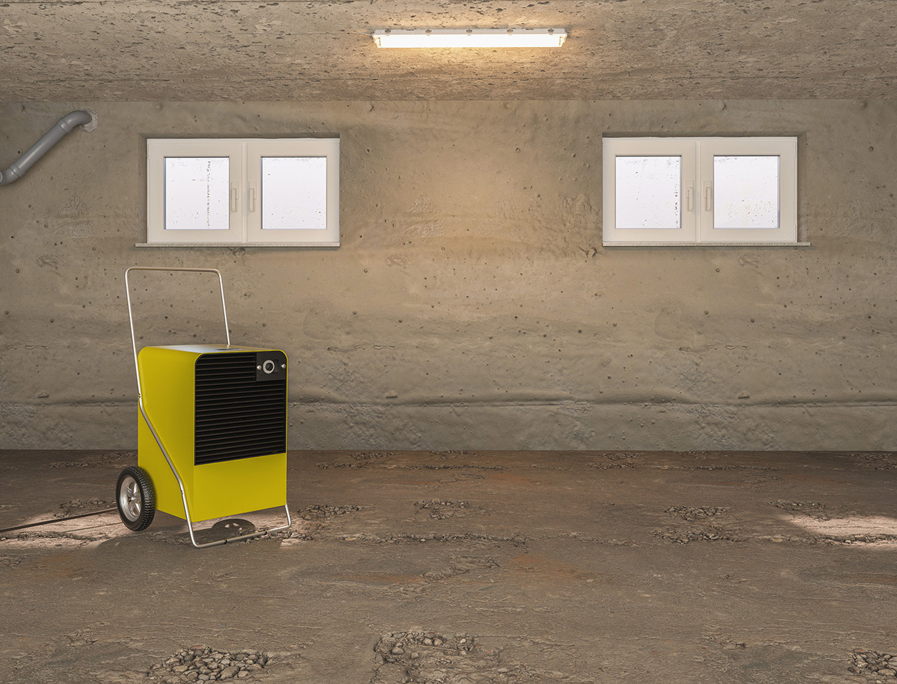 Building Dryer Or Dehumidifier Placed In A Damp Basement To Dry